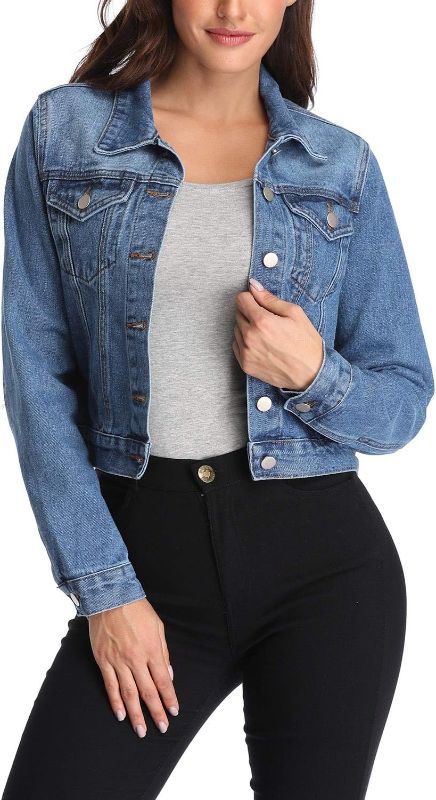 Photo 1 of  Women's Denim Jackets Jean Jacket Long Sleeve Basic Button Down Jean Jacket with Pockets Small