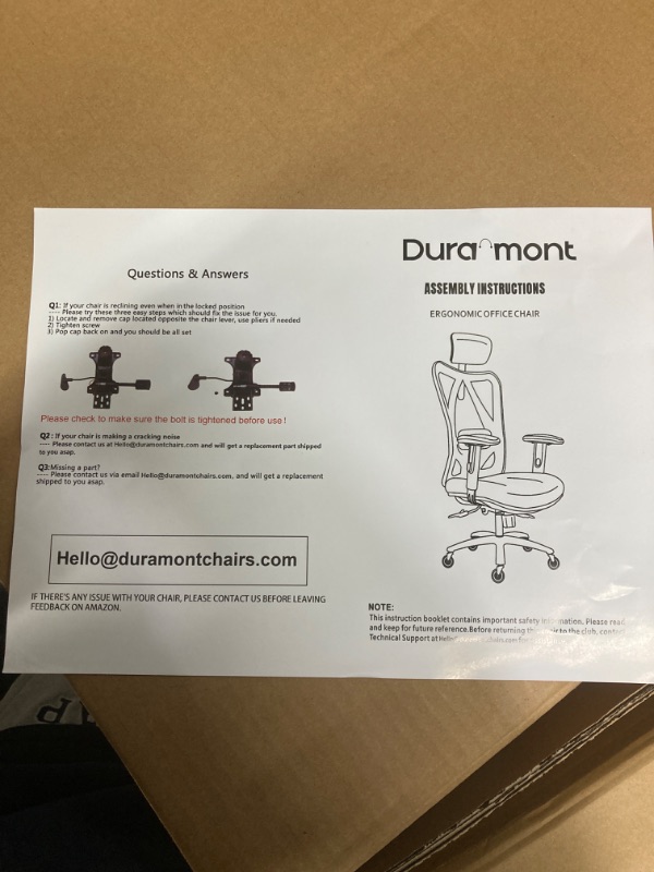 Photo 4 of Duramont Ergonomic Office Chair - Adjustable Desk Chair with Lumbar Support and Rollerblade Wheels - High Back Chairs with Breathable Mesh - Thick Seat Cushion, Head, and Arm Rests - Reclines