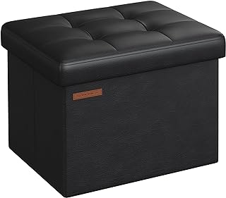 Photo 1 of SONGMICS Small Folding Storage Ottoman, Foot Rest Stool, Cube Footrest, Synthetic Leather, 12.2 x 16.1 x 12.2 Inches, 286 lb Capacity, for Living Room, Bedroom, Dorm, Ink Black ULSF100B01