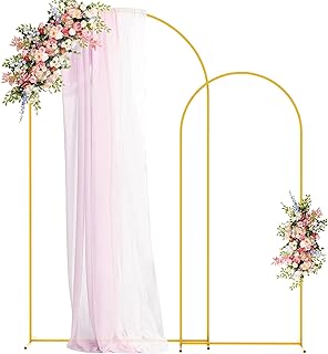 Photo 1 of Fomcet Metal Arch Backdrop Stand Set of 2 Gold Wedding Arch Stand S M AND L  Arched Backdrop Frame for Birthday Party Baby Shower Graduation Ceremony Decoration