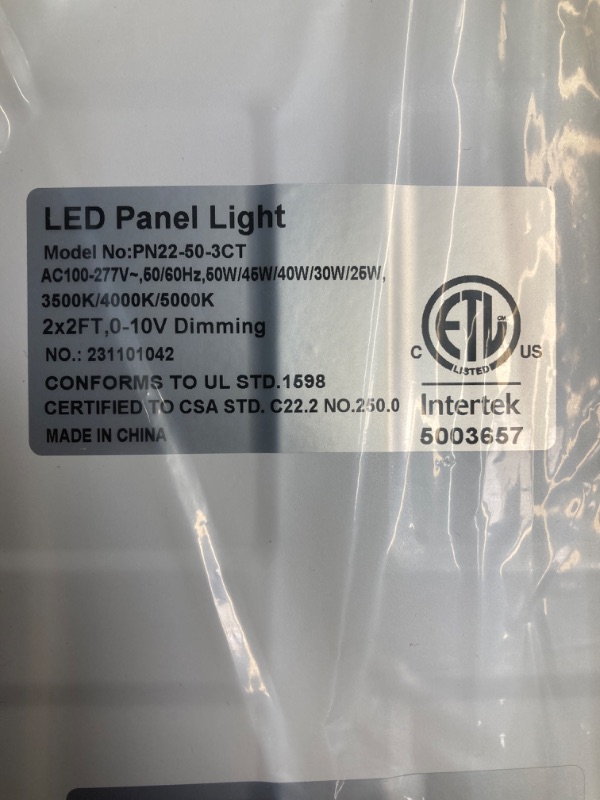 Photo 3 of 2x2 LED Flat Panel Light, 50W/45W/40W/30W/25W Adjustable, 5000K/4000K/3500K Selectable, 5500lm 0-10V Dimmable Drop Ceiling Lights, 100-277V ETL-Listed, 4-Pack Wattage&CCT Selectable, 4 Pack