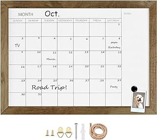 Photo 1 of Dry Erase Monthly Calendar Board, Solid Pine Wood Frame Magnetic Whiteboard for Wall, Office/School/Home, Hanging Board 10.5"x 14.5"(YL-RB-2737-A)