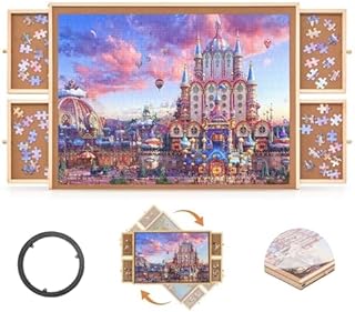 Photo 1 of 1000 Piece Wooden Jigsaw Puzzle Board - 4 Drawers, Rotating Puzzle Table | 30” X 22” Jigsaw Puzzle Table | Puzzle Cover Included - Portable Puzzle Tables for Adults and Kids by Beyond Innoventions