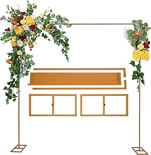 Photo 1 of 10 X 10 Feet Wedding Arches for Ceremony, Arch Decorations with Bases, Easy Assembly Square Garden Trellis Arch Metal with Bases for Weddings Quinceaneras Party Event Decoration (Gold)