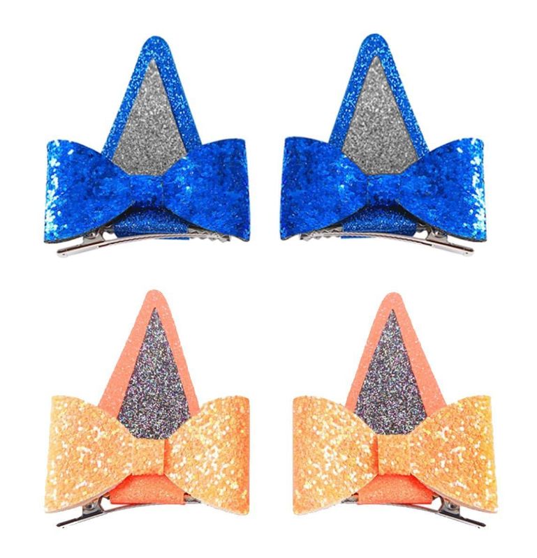 Photo 1 of *** BUNDLE X5 *** 4pcs Dog Birthday Party Supplies,Blue Party Decorations Ears Hair Bow Clips for Kid,Dog Ears Headband Toy Plush Headwear Hat Accessories for Party Favors Girls and Children (Blue,Orange)