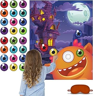 Photo 1 of *** BUNDLE X 7*** ArtCreativity Pin The Eye on The Monster Party Game - Halloween Party Activity with 1 Sign,  Eye Stickers, and 2 Eye Mask - Halloween Party Supplies