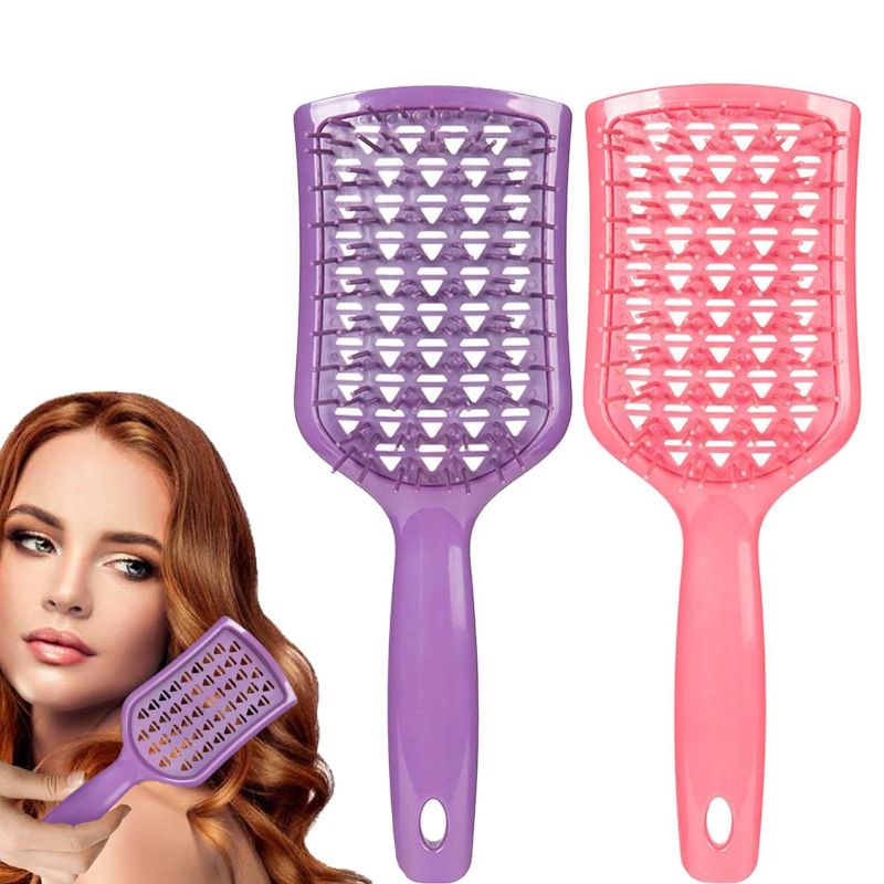 Photo 1 of *** BUNDLE X 2 **8 2Pcs Unbrash Detangling Scalp Brush, Dry Vented Detangling Hair Brush, Brush Paddle Detangling Brush for Women, Men, Kids - Wet and Dry Use, Black and Purple (2PCS)