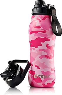 Photo 1 of *** BUNDLE X 2 *** Stainless Steel Water Bottle with Straw – 24 Oz. Sports Water Bottle Insulated for Hot & Cold Drinks – Spout Lid & 2-in-1 Straw & Sip Insulated Water Bottles Lid – Water Flask (Pink Camouflage)