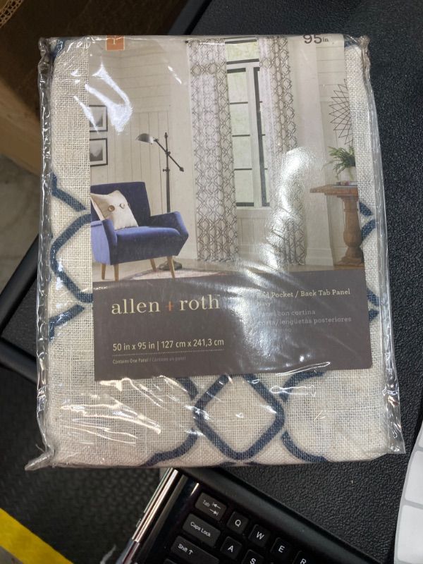 Photo 2 of Allen+Roth Farmhouse Navy 50x84" Rod Pocket Curtain Panels Light Filtering Tilli
