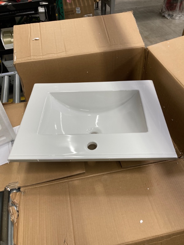 Photo 2 of 24"x18" Drop in Bathroom Vessel Sink- Sarlai White Rectangle Porcelain Ceramic Topmount Vessel Sink Self-Rimming Rectangular Bathroom Sink in White with Overflow 24"x18" White