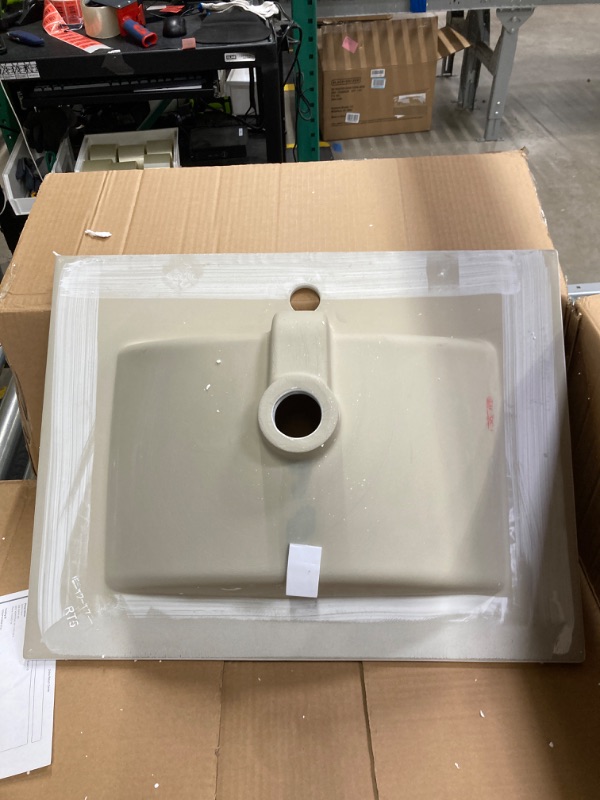 Photo 3 of 24"x18" Drop in Bathroom Vessel Sink- Sarlai White Rectangle Porcelain Ceramic Topmount Vessel Sink Self-Rimming Rectangular Bathroom Sink in White with Overflow 24"x18" White