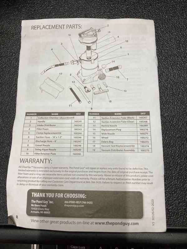 Photo 10 of ***MISSING PARTS*** The Pond Guy ClearVac Pond Vacuum, Powerful Motor Quickly Removes Sludge & Debris, Dual Chamber Reservoir for Nonstop Use, 4 Interchangeable Nozzle Attachments, 5 Extension Tubes, 8 Ft Discharge Hose