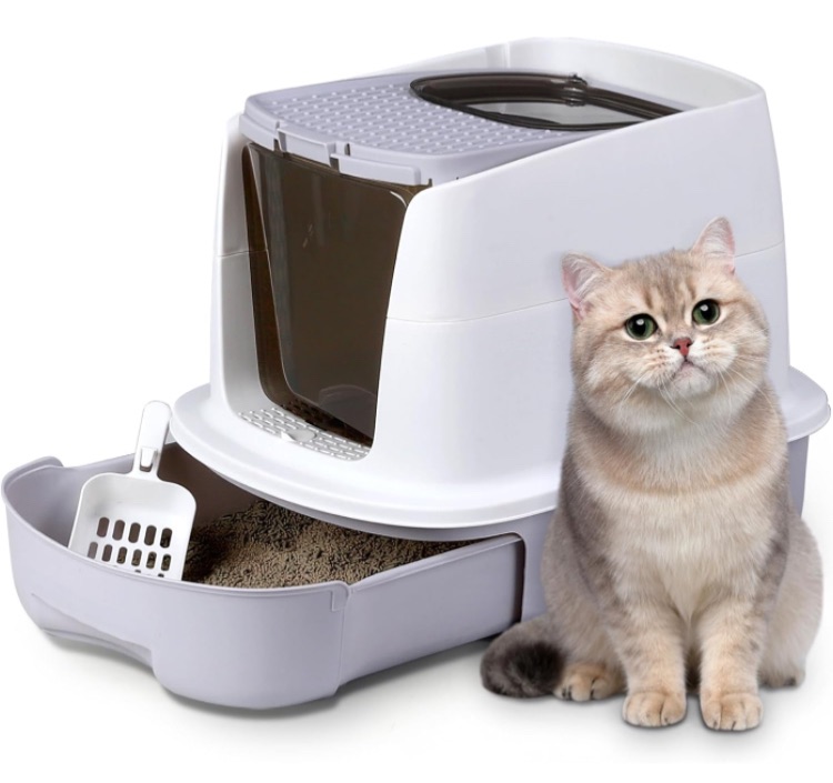 Photo 1 of ***MINOR DAMAGE*** Cat Litter Box with LId, Covered Litter Box with Scoop, Drawer Structure Easy Clean, Anti-Splashing