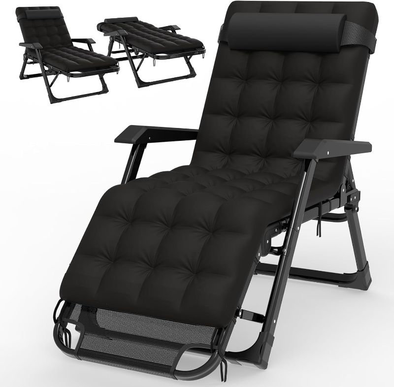 Photo 1 of *** SEE PHOTOS*** Folding Lounge Chair,Reclining Chairs w/Cushion,Outdoor Patio Recliner with Pillow for Home Office Nap Beach Camping Travel, Black