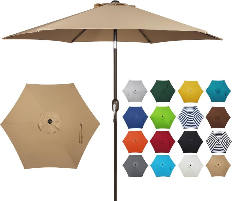 Photo 1 of ***SEE PHOTOS***  8 ft Patio Umbrella, Yard Umbrella Push Button with Crank (Tan)
