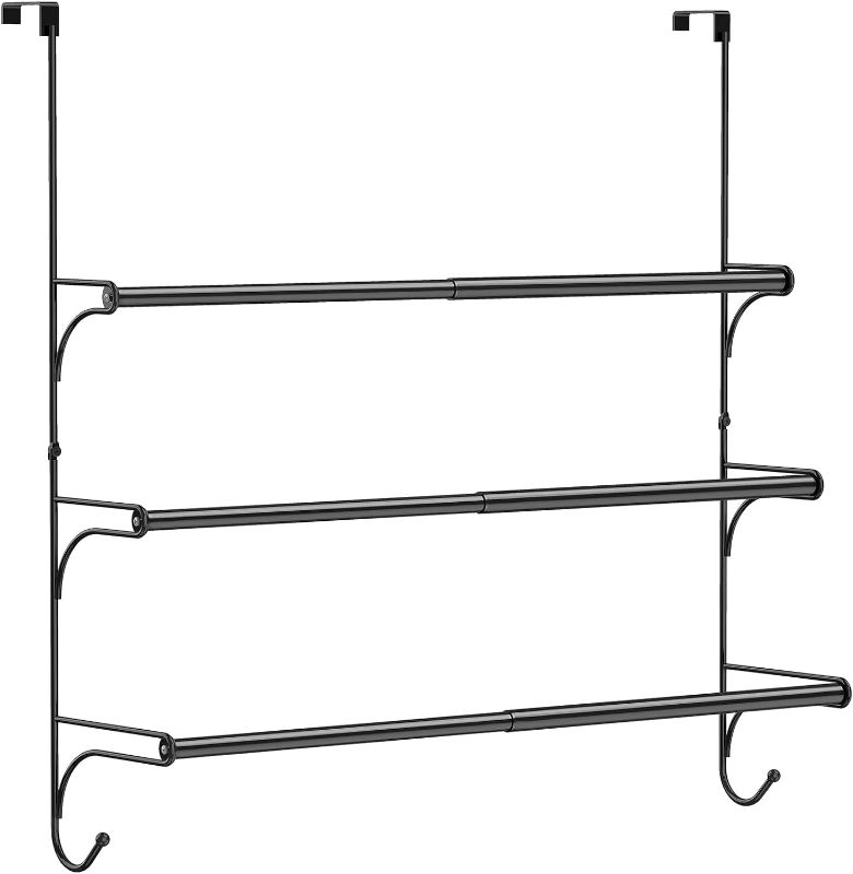 Photo 1 of ***MISSING PARTS*** Skycarper Adjustable Over The Door Triple Towel Rack with Double Hooks,Black
