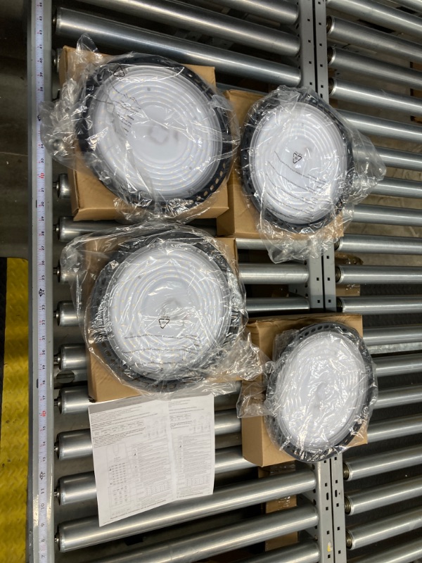 Photo 1 of ***MISSING PARTS*** 150W Smart High Bay LED Shop Lights 4pack, 140LM/W 5000K LED High Bay Lights with 1pack Remote Control & 4pack Motion Sensor, 120-277V High Bay LED Lighting for Garage Workshop Gym
