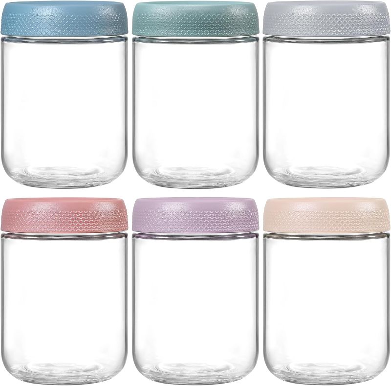 Photo 1 of ***MISSING PIECES*** NETANY 6-pack 16 oz Overnight Oats Containers with Lids, Glass jars with Airtight Lids, Wide mouth Mason Salad jars, Glass Food Storage Containers for Snacks Yogurt Spice Sugar
