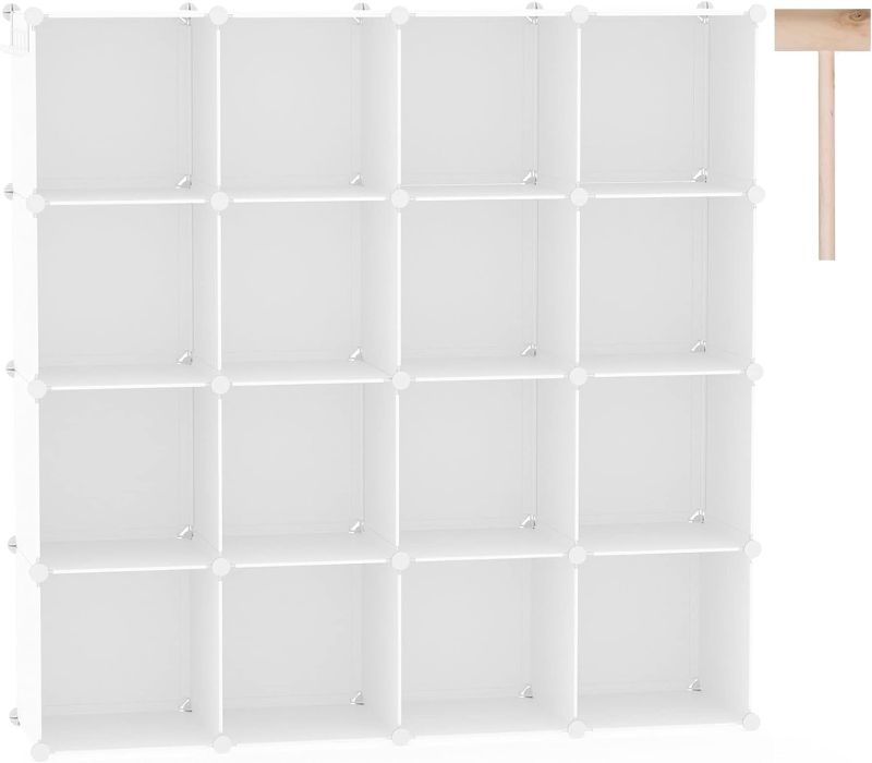 Photo 1 of C&AHOME Cube Storage Organizer, 16-Cube Shelves Units, Closet Cabinet, DIY Plastic Modular Book Shelf, Ideal for Bedroom, Living Room, Office, 48.4" L x 12.4" W x 48.4" H Milky UPCS16M
