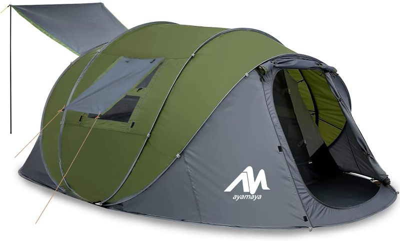 Photo 1 of 6 Person Easy Pop Up Tents for Camping - AYAMAYA Double Layer Waterproof Instant Tent with Vestibule & Porch, Large Size Family Tent Automatic Setup for 4-6 People Camping Hiking (Poles Included)
