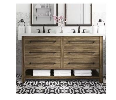 Photo 1 of allen + roth Kennilton 60-in Gray Oak Undermount Double Sink Bathroom Vanity with White Carrera Engineered Stone Top
******(FACTORY SEALED)******