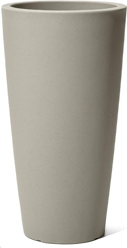 Photo 1 of ***MINOR DAMAGE***  White Round Planter Pot, Concrete – Large Planter for Outdoor/Indoor Use – Maintenance Free Design – Ideal Patio and Front Porch Planter – Measures 13.5" max diameter 24" tall