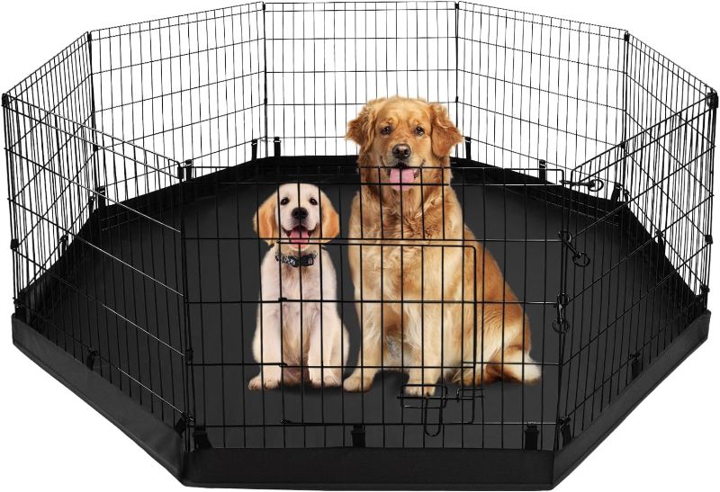 Photo 1 of ***MINOR DAMAGE*** GRAY Dog Playpen - Metal Foldable Dog Exercise Pen, Pet Fence Puppy Crate Kennel Indoor Outdoor with 8 Panels 24”H & Bottom Pad for Small Medium Pets
