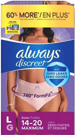 Photo 1 of ***2 PACK*** Always Discreet, Incontinence & Postpartum Underwear for Women, Maximum, Large, 38 Count