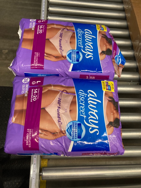 Photo 2 of ***2 PACK*** Always Discreet, Incontinence & Postpartum Underwear for Women, Maximum, Large, 38 Count