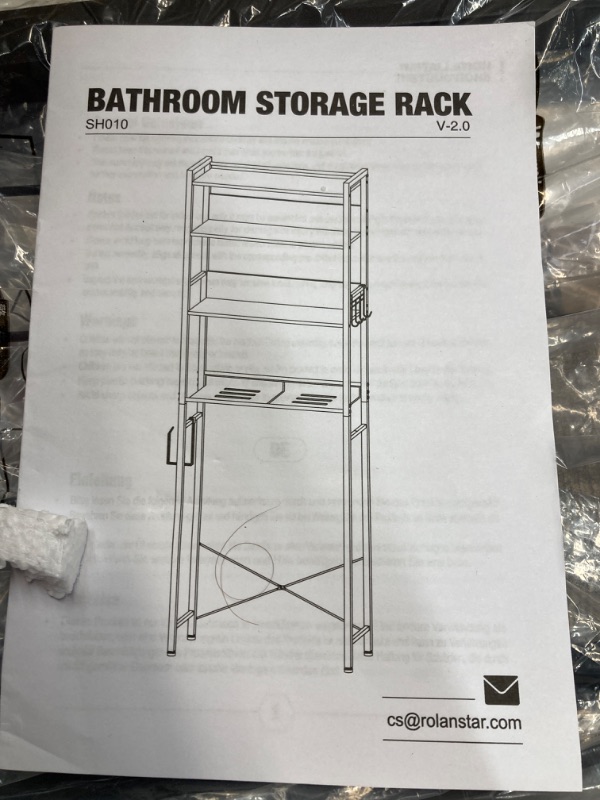 Photo 2 of ***MISSING HARDWARE*** Rolanstar Over The Toilet Storage, 4-Tier Wooden Bathroom Space Saver with Hooks, Freestanding Bathroom Organizer, Multifunctional Over The Toilet Storage Rack, Bathroom Toilet Rack, Gray Grey