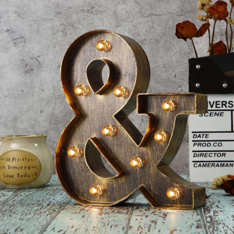 Photo 1 of ***BUNDLE 2 PACK*** YOUZONE Vintage Led Marquee Letter Light Up Alphabet Letter Sign for Cafe Wedding Birthday Party Christmas Lamp Home Bar Initials Decor - & & Vintage Gold