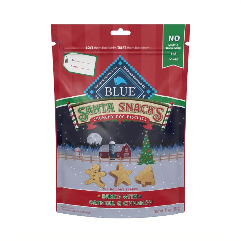 Photo 1 of ***BUNDLE  4 PACK*** Blue Buffalo Santa Snacks Natural Crunchy Dog Treat Biscuits, Oatmeal & Cinnamon Treats 11-oz 11 Ounce (Pack of 1) BEST BEFORE: 2024 OCT 24