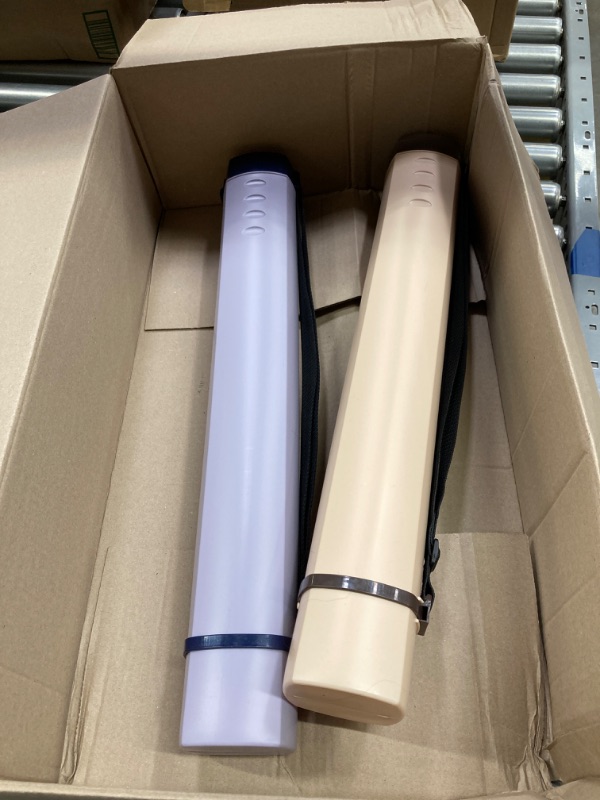 Photo 2 of 2-Pack Extendable Poster Tubes Expand from 24.5” to 40” with Shoulder Strap | Carry Documents, Blueprints, Drawings and Art | Creamy White and Violet Portable Round Storage Cases with Lids and Labels Creamy and Violet