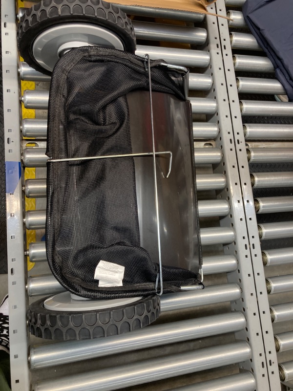 Photo 1 of Amazon Basics 18-Inch 5-Blade Push Reel Lawn Mower with Grass Catcher, Blue 18-Inch 5-Blade Mower with Grass Catcher