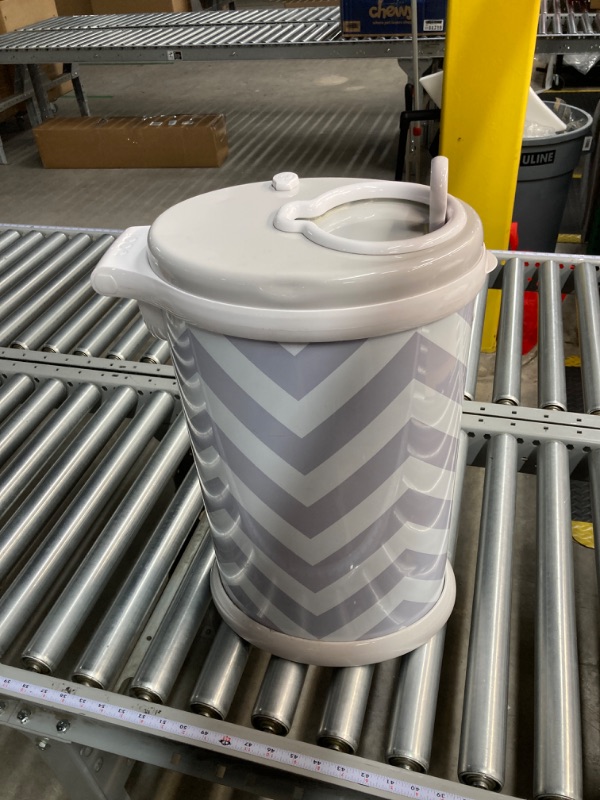 Photo 4 of ***MINOR DAMAGE*** Ubbi Steel Odor Locking, No Special Bag Required Money Saving, Awards-Winning, Modern Design Registry Must-Have Diaper Pail, Gray Chevron