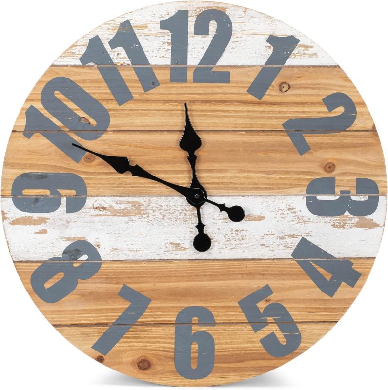 Photo 1 of NAT & Jules Striped Woodgrain and White 24 inch Wood Composite Large Wall Clock