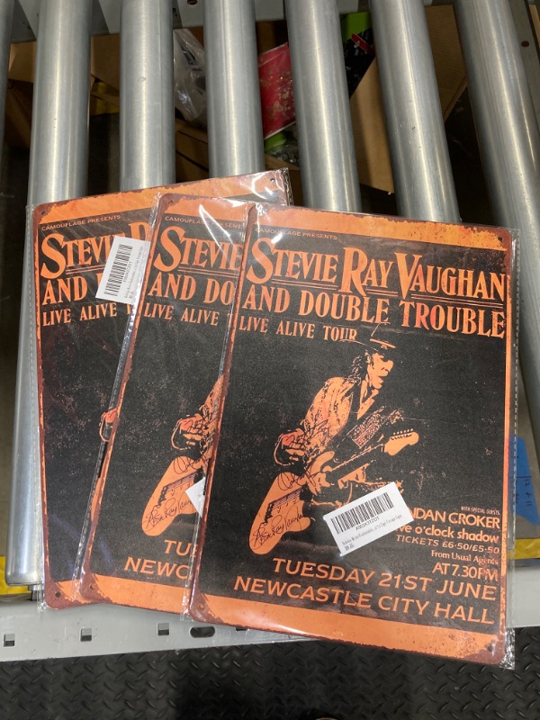 Photo 2 of (3)-Bobdsa Mrute Fashionable 1988 Stevie Ray Vaughn in Newcastle Vintage Look Reproduction 8X12 inches Metal tin Sign Vintage Signs