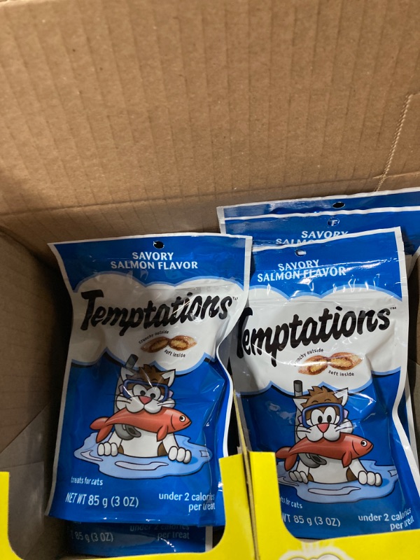 Photo 1 of  12 Pack.
Mars Whiskas Temptations Savory Salmon Flavor Treat for Cat, 3 Ounce Peg - 12 per case.