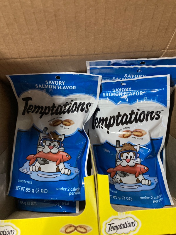 Photo 1 of  12 Pack.
Mars Whiskas Temptations Savory Salmon Flavor Treat for Cat, 3 Ounce Peg - 12 per case.