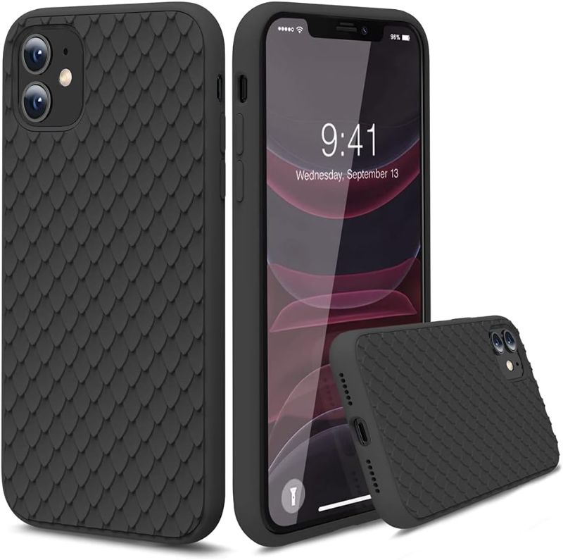 Photo 1 of  iPhone 11 Case [Cute Dragon Scale Series] Anti-Scratch Microfiber Liner, Shock Absorption Gel Rubber, Liquid Silicone Full Body Drop Protection Case for iPhone 11 - Black