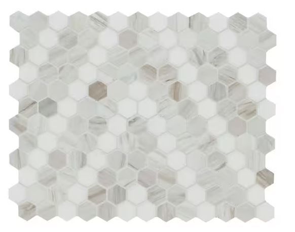 Photo 1 of Angora Sazi 13.74 in. x 10.94 in. Polished Marble Mesh-Mounted Mosaic Wall Tile (10.4 sq. ft./Case)
