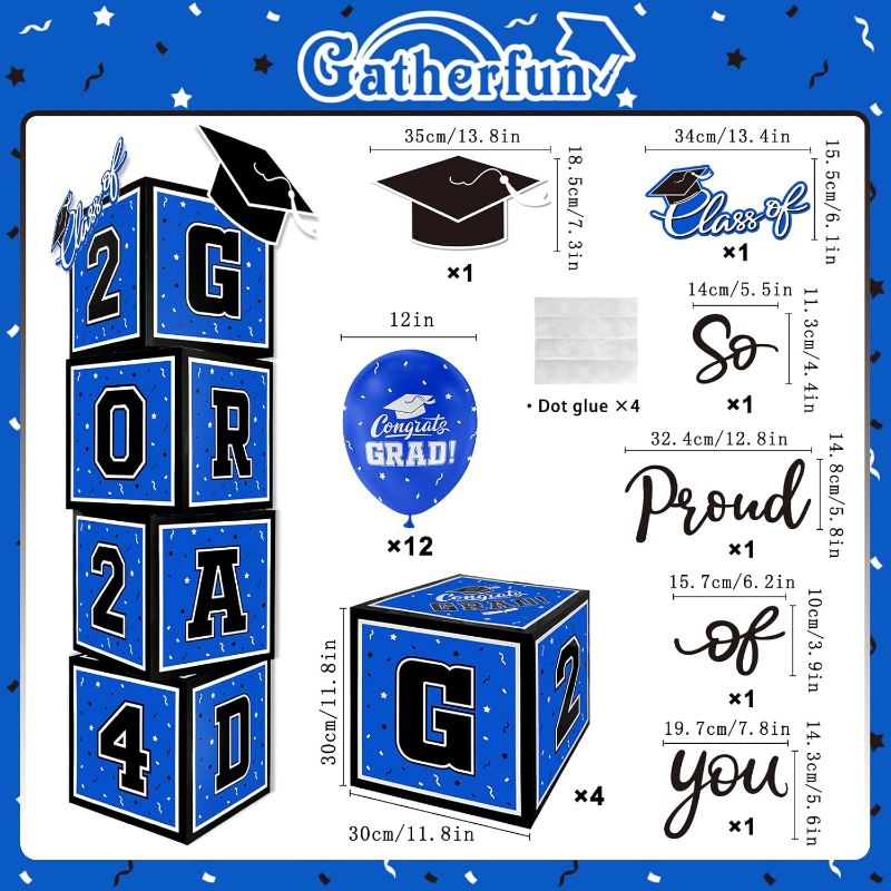 Photo 1 of 2024 Graduation Decorations Set - So Proud of You - Class of 2024 Balloon Boxes for Memorable Grad Party Supplies, Indoor/Outdoor Congrats Grad Home Door Décor Essentials?blue and black? https://a.co/d/953qL40