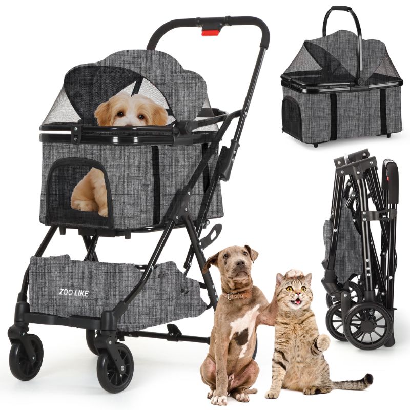 Photo 1 of ***SEE NOTES***  Zoolike Pet Stroller, Dog Cat Stroller 3-in-1 Detachable Doggy Stroller for Small Medium Dogs 4 Wheel Dog Travel Jogger Cart Cat Walker Foldable Wagons for Doggy Rabbit Puppy, Gray
