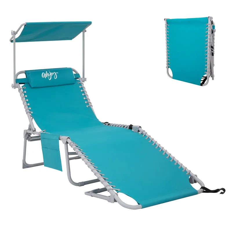 Photo 1 of #WEJOY Camping Chair 5-Positions Folding Chaise Lounge Chair Outdoor Lawn Chair for Adult,Cyan
