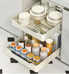 Photo 1 of 11.8" W X16.9" D Pull Out Cabinet Organizer with Adhesive 1Pack, Peel and Stick Slide Out Drawers for Kitchen Cabinets, Cabinet Pull Out Shelves, Multifunction Pull Out Sotrage Rack for Pot Bowl White
