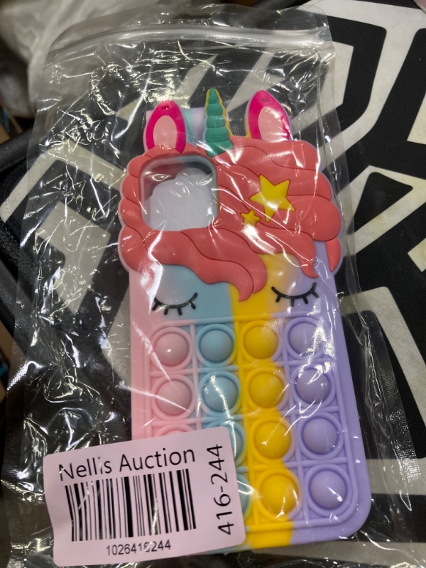 Photo 2 of MME iPhone 12 Mini Case with Strap for Girls Women Cute Fidget Bubble Kawaii Cartoon Horse Rainbow Soft Silicone Rubber Shockproof Case, Color 12 Mini 5.2"