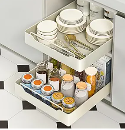 Photo 1 of 11.8" W X16.9" D Pull Out Cabinet Organizer with Adhesive 1Pack, Peel and Stick Slide Out Drawers for Kitchen Cabinets, Cabinet Pull Out Shelves, Multifunction Pull Out Storage Rack for Pot Bowl White
