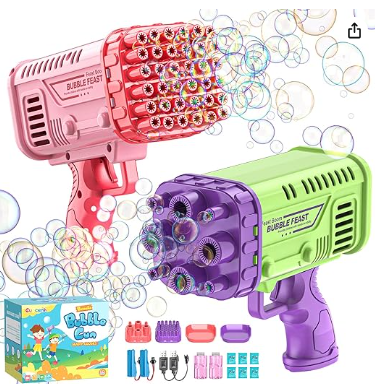 Photo 1 of 2 Pack Mini Bubble Machine Gun, 36 Holes Bubble Gun Blaster for Kids & Toddlers 3+, Mini Bubbles Blower with Solution, for Boys, Outdoor, Party, Toys, Wedding, Gifts (Pink & Purple & Green)
