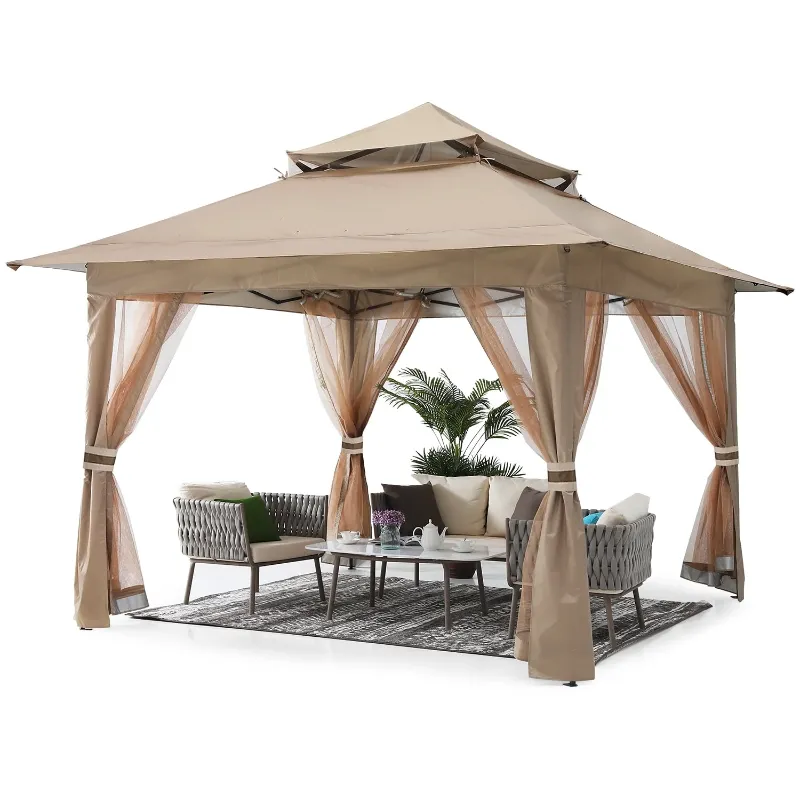 Photo 1 of ABCCANOPY 13'x13' Gazebo Tent Outdoor Pop up Gazebo Canopy Shelter with Mosquito Netting, Khaki
