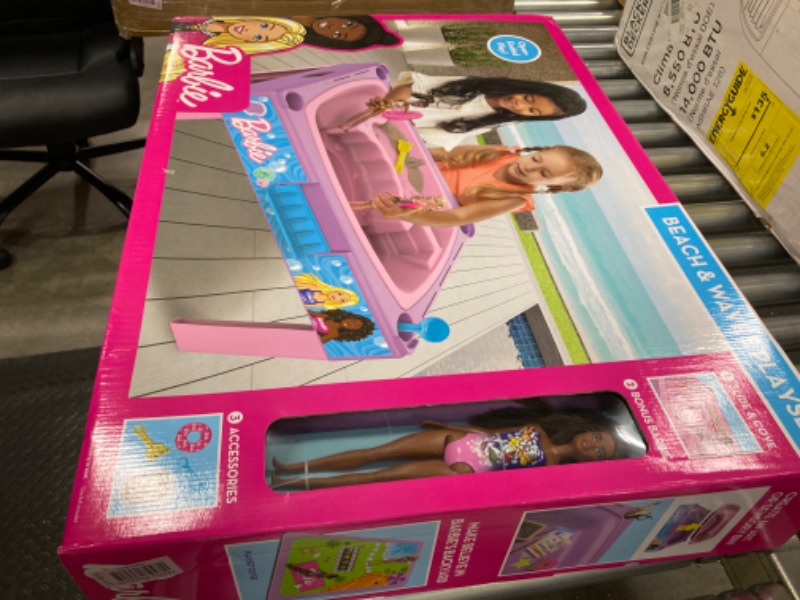 Photo 2 of ***DIFFERENT DOLL AS STOCK PHOTO***  Barbie Beach and Waves Playset, Playset for Children, Glossy Pink, Ages 3+